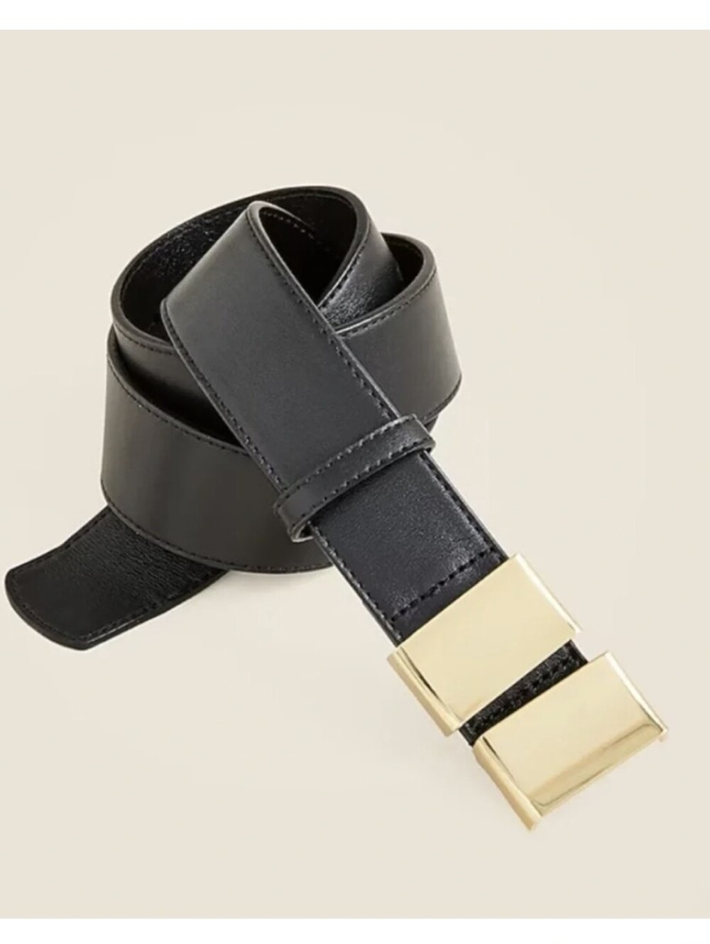 J. Crew Double Buckle Black Leather Belt with Gold-Tone Square Buckle Small